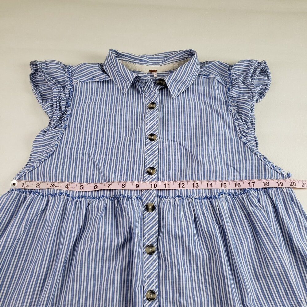 Free People Starfish Mini Shirt Dress Women Small Blue Striped Ruffle Button Up - Picture 12 of 13